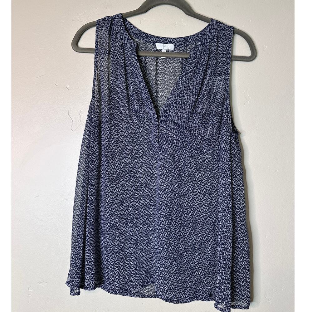 Joie Navy Blue and White Pattern SILK Sleeveless Blouse Medium